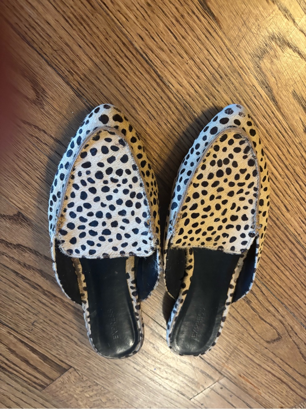 Express Leopard Spot Slip-On Mules - Cream & Black